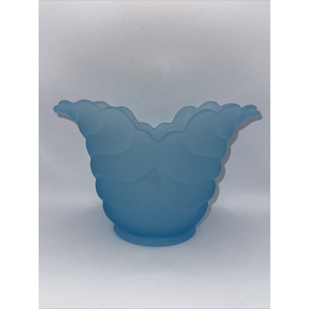 Vintage Antique Elegant Classic Blue Frosted Glass Vase with Swirl Design